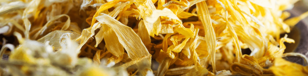 Image of a foraging mix for guinea pigs made of yellow flower petals like marigolds and calendula.